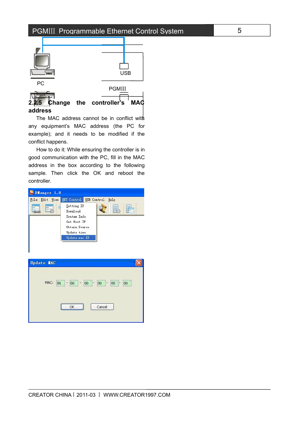 5changethecontroller’smacaddress, 5pgmⅢ programmable ethernet control system | CREATOR CR-PGMIII User Manual | Page 12 / 57
