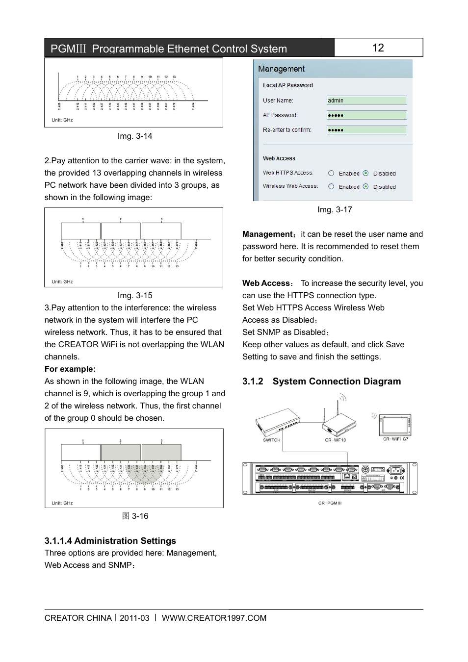 4administrationsettings, 2systemconnectiondiagram, 12 pgmⅢ programmable ethernet control system | CREATOR CR-PGMIII User Manual | Page 19 / 57