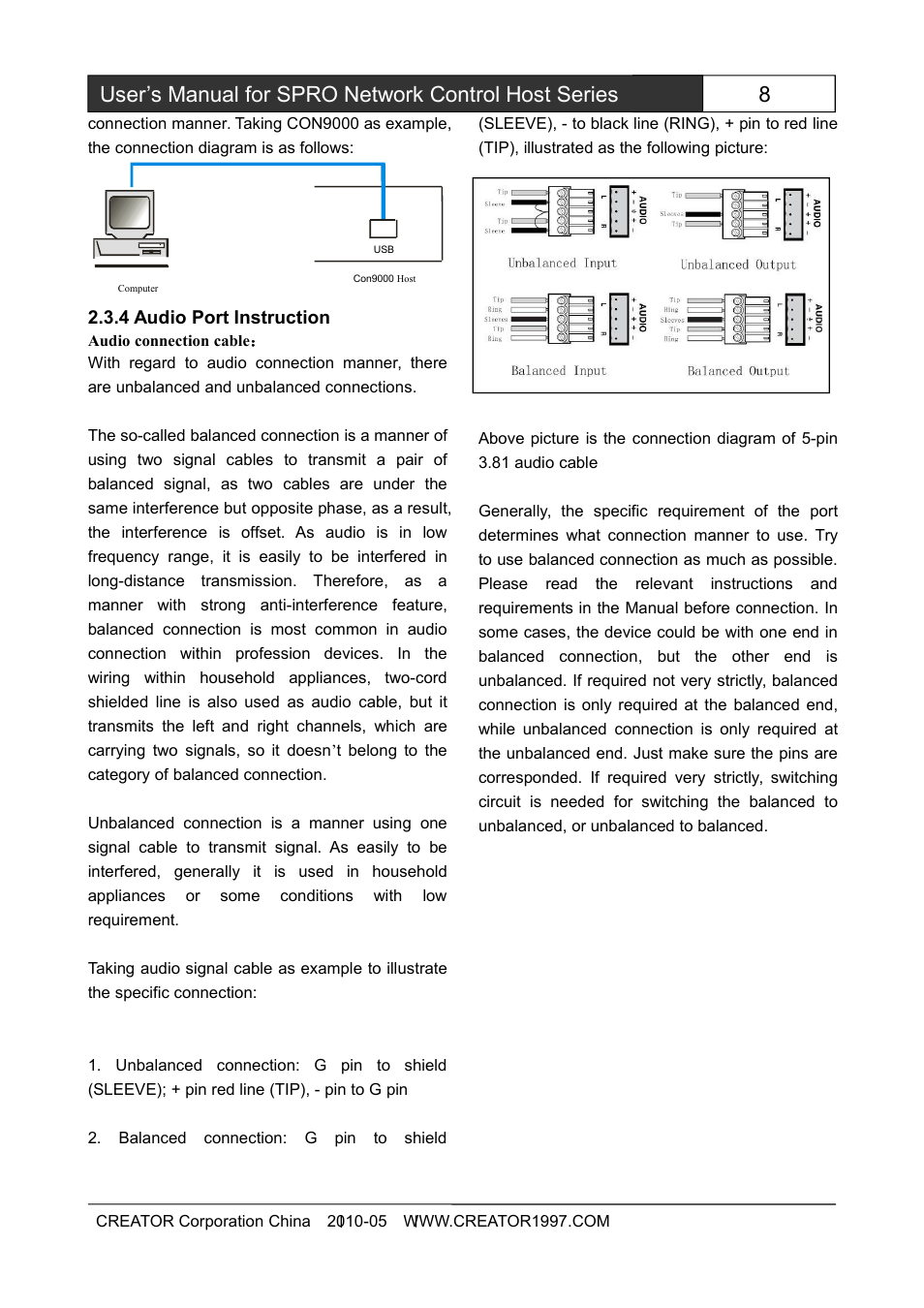 4audioportinstruction | CREATOR SPRO-CON9000 User Manual | Page 14 / 30