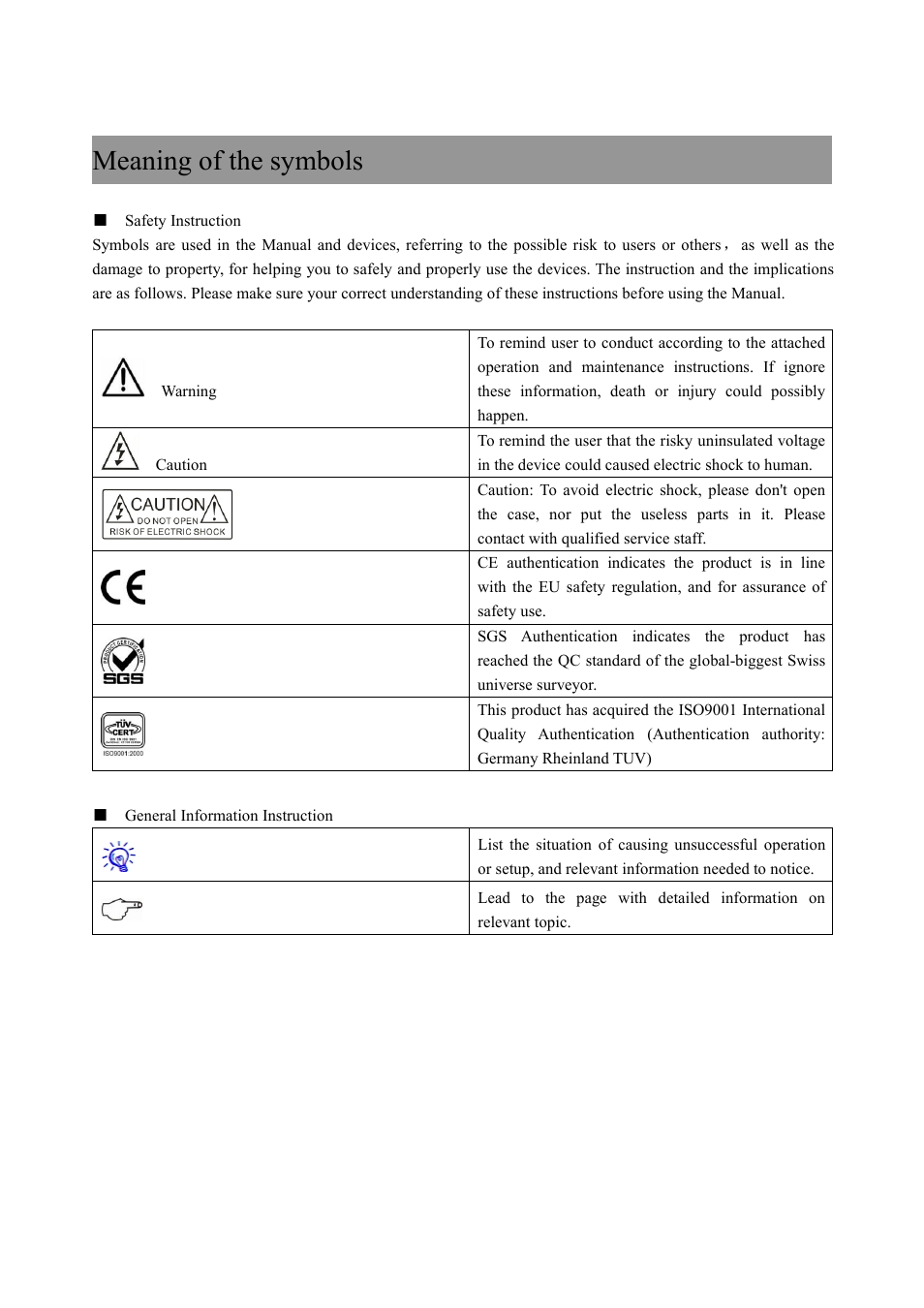 Meaning of the symbols | CREATOR SPRO-CON9000 User Manual | Page 2 / 30