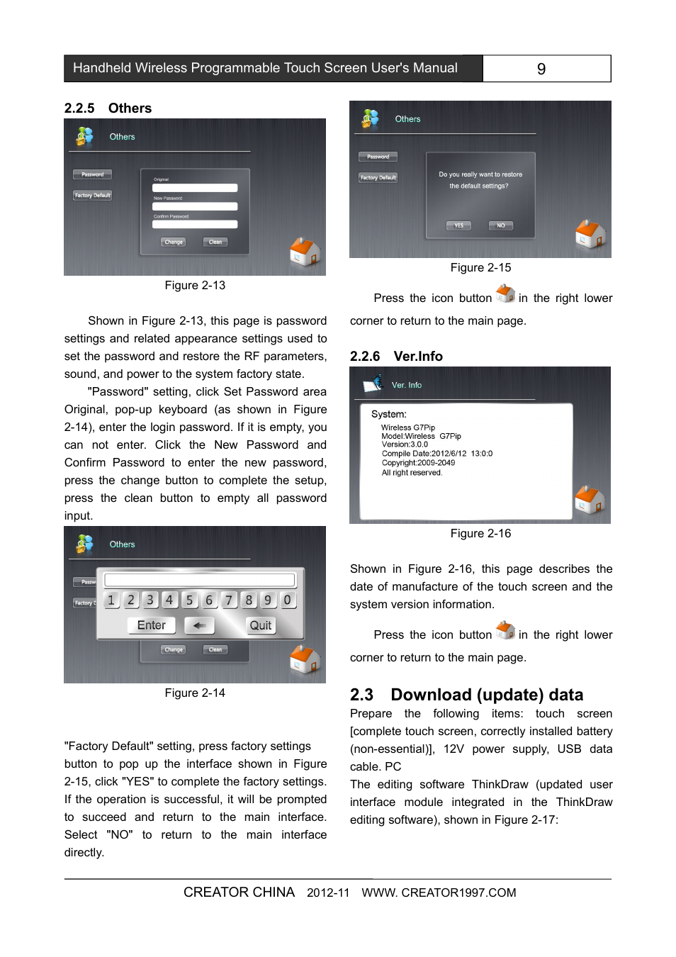 5others, 6ver.info, 3download(update)data | 3 download (update) data | CREATOR 8 inch touch screen CR-Wireless G7Cpip User Manual | Page 15 / 23