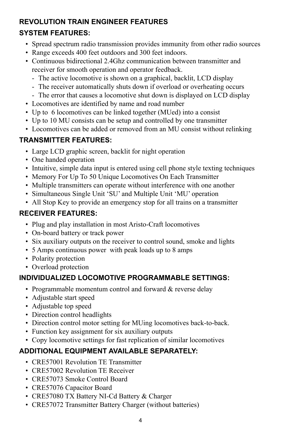 Crest Electronics CRE57000 TRAIN ENGINEER REVOLUTION MANUAL User Manual | Page 4 / 40