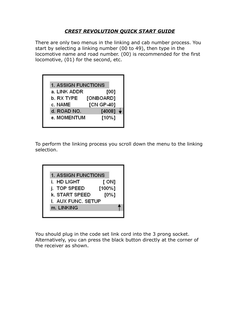 Crest Electronics CRE57000 TRAIN ENGINEER QUICKSTART GUIDE User Manual | 3 pages