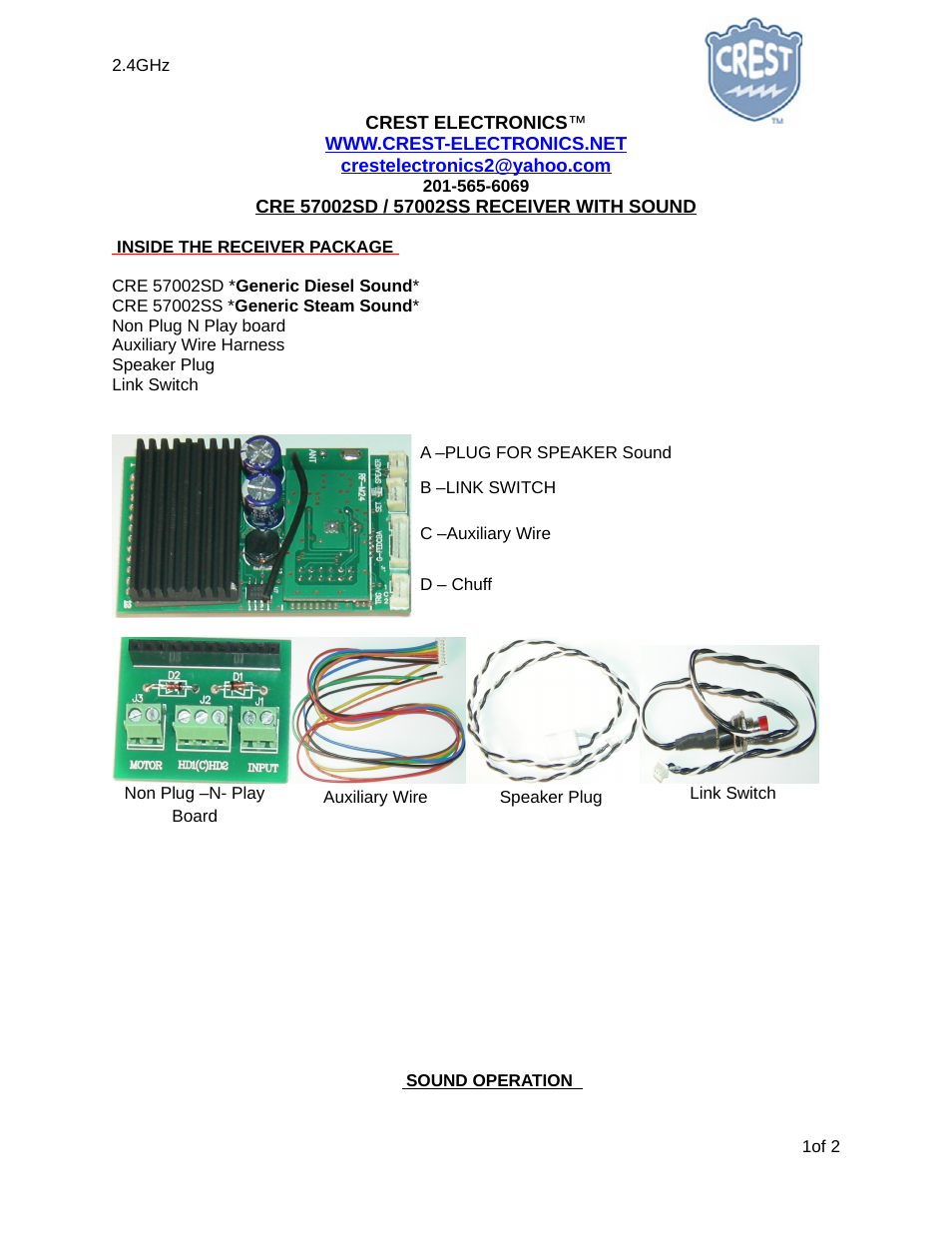 Crest Electronics CRE57002SD RECEIVER WITH SOUND User Manual | 2 pages