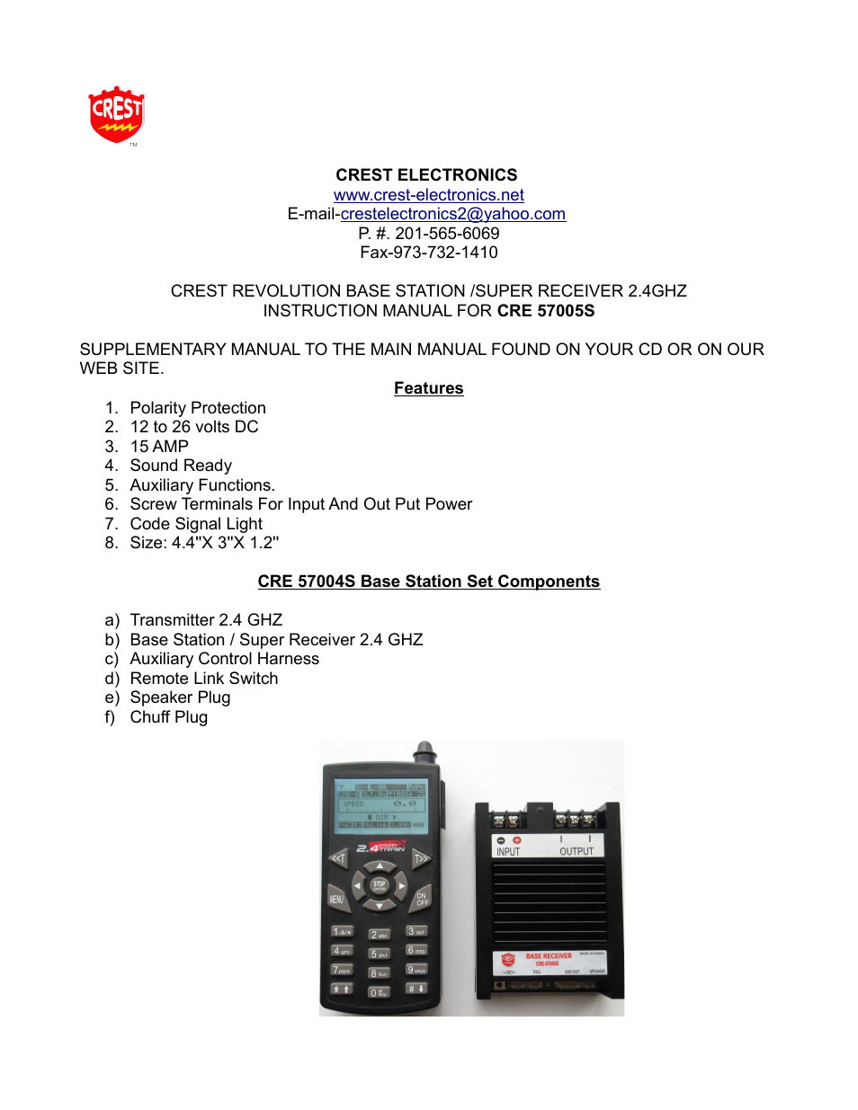 Crest Electronics CRE57005S BASE STATION/SUPER RECEIVER User Manual | 6 pages