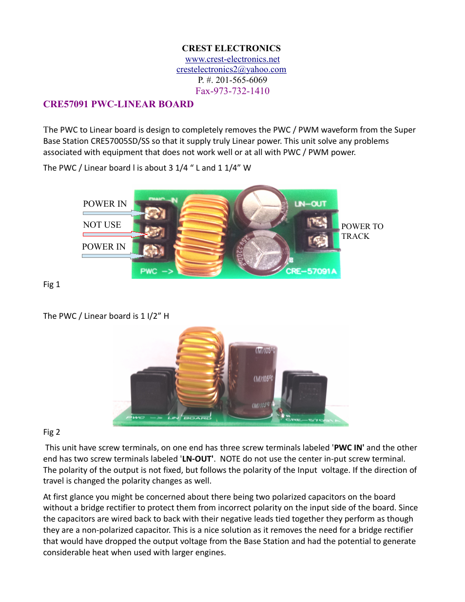 Crest Electronics CRE57091 PWC LINEAR BOARD User Manual | 2 pages