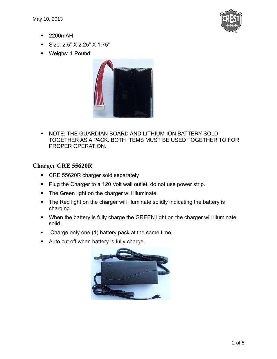 Crest Electronics CRE55610R GUARDIAN BATTERY CHARGER User Manual | Page 2 / 6