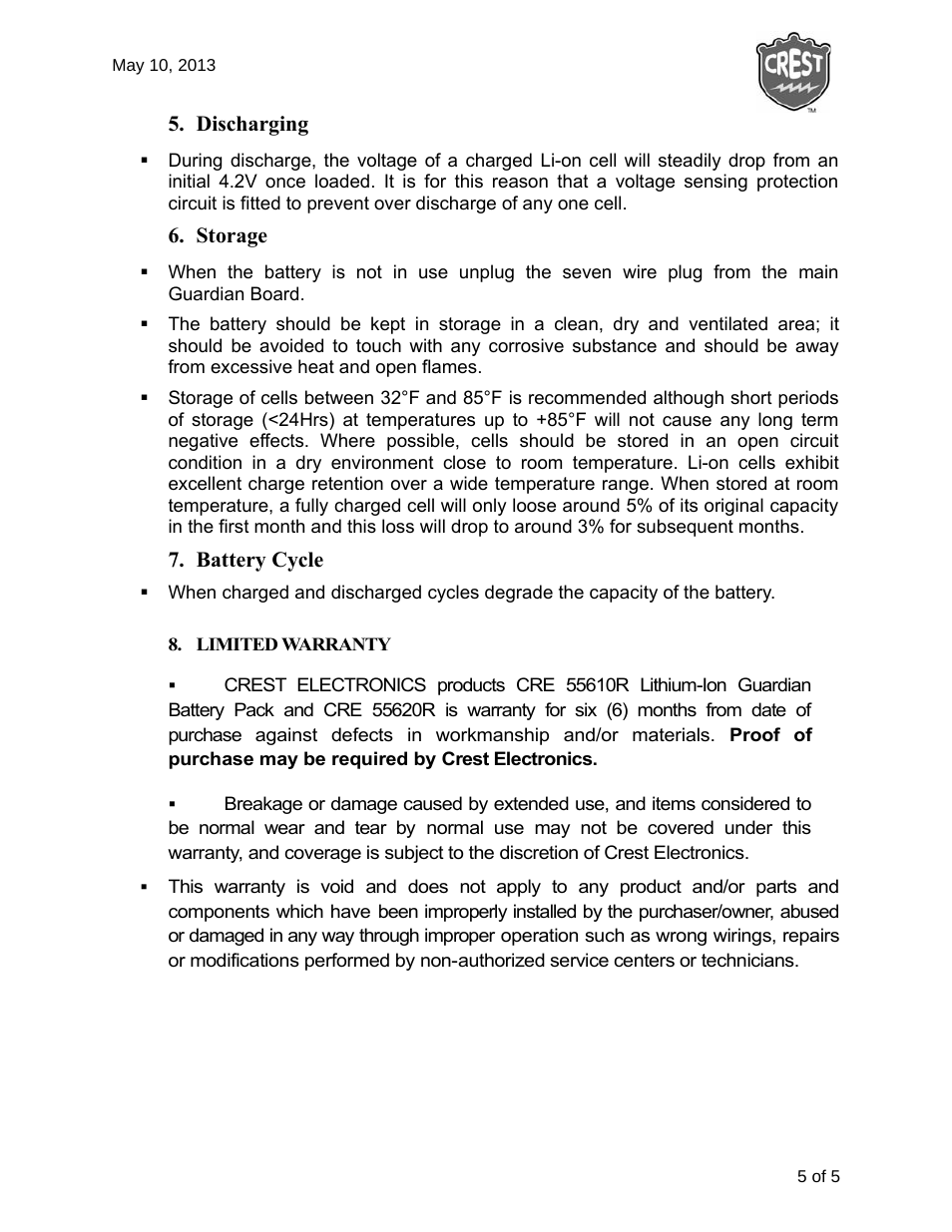 Crest Electronics CRE55610R GUARDIAN BATTERY CHARGER User Manual | Page 5 / 6