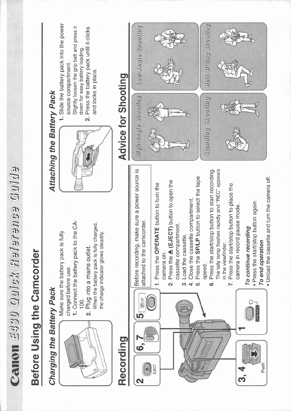 Canon im4m @!)na®lls ia/m, Before using the camcorder, Recording | Advice for shooting | Canon E 430 User Manual | Page 3 / 86