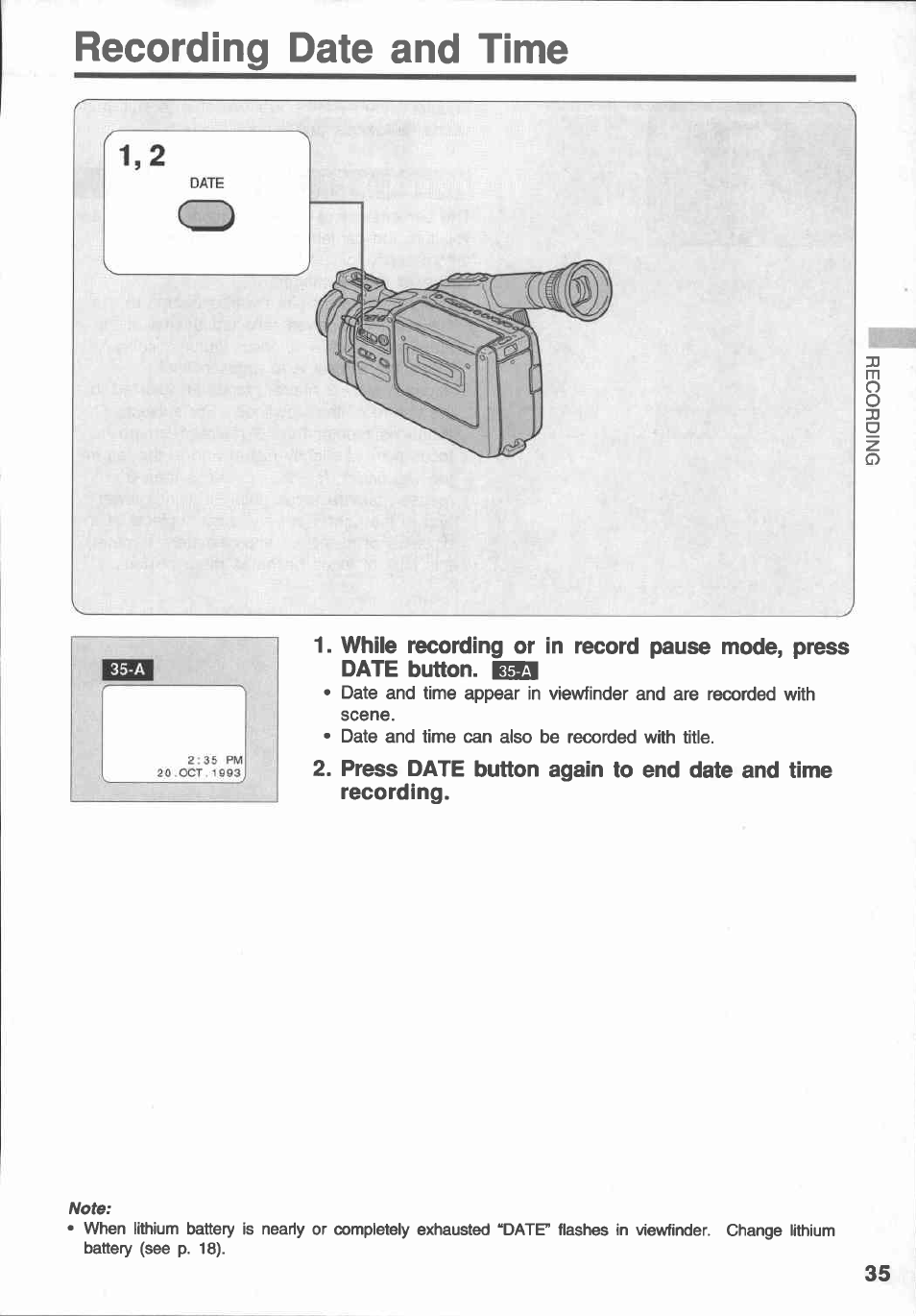 Recording date and time | Canon E 430 User Manual | Page 37 / 86