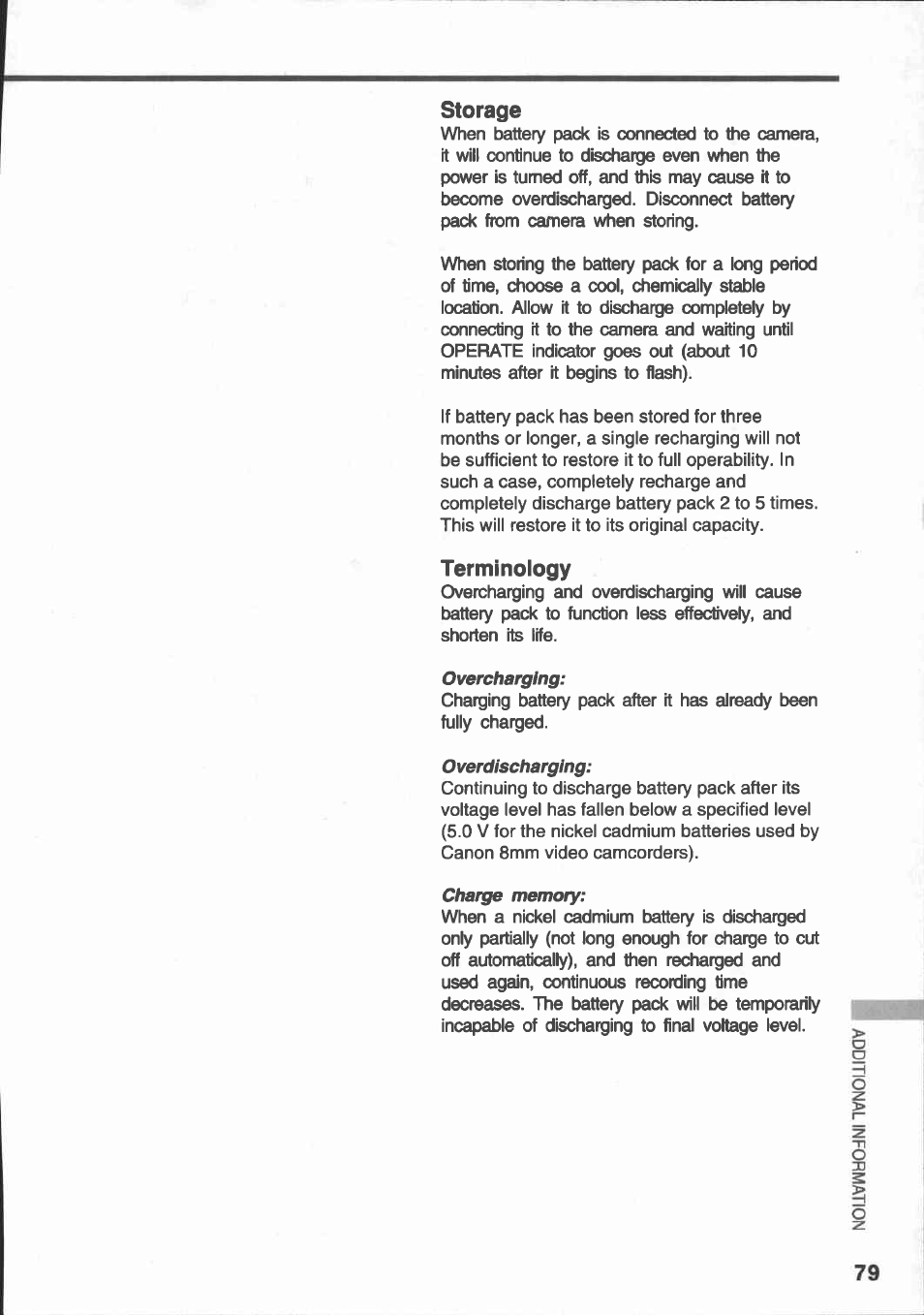 Storage, Terminology | Canon E 430 User Manual | Page 81 / 86