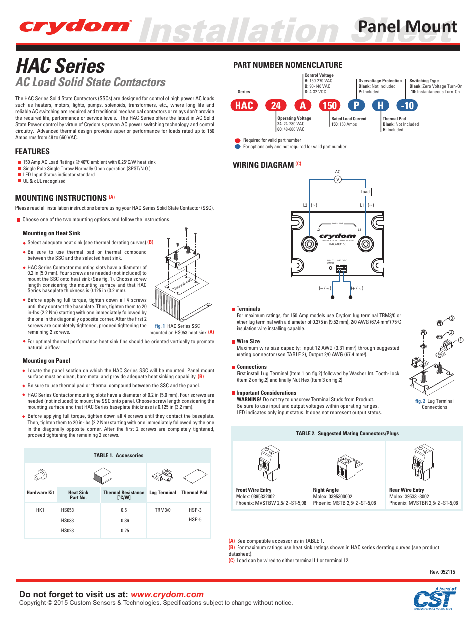 Crydom HAC Series User Manual | 2 pages
