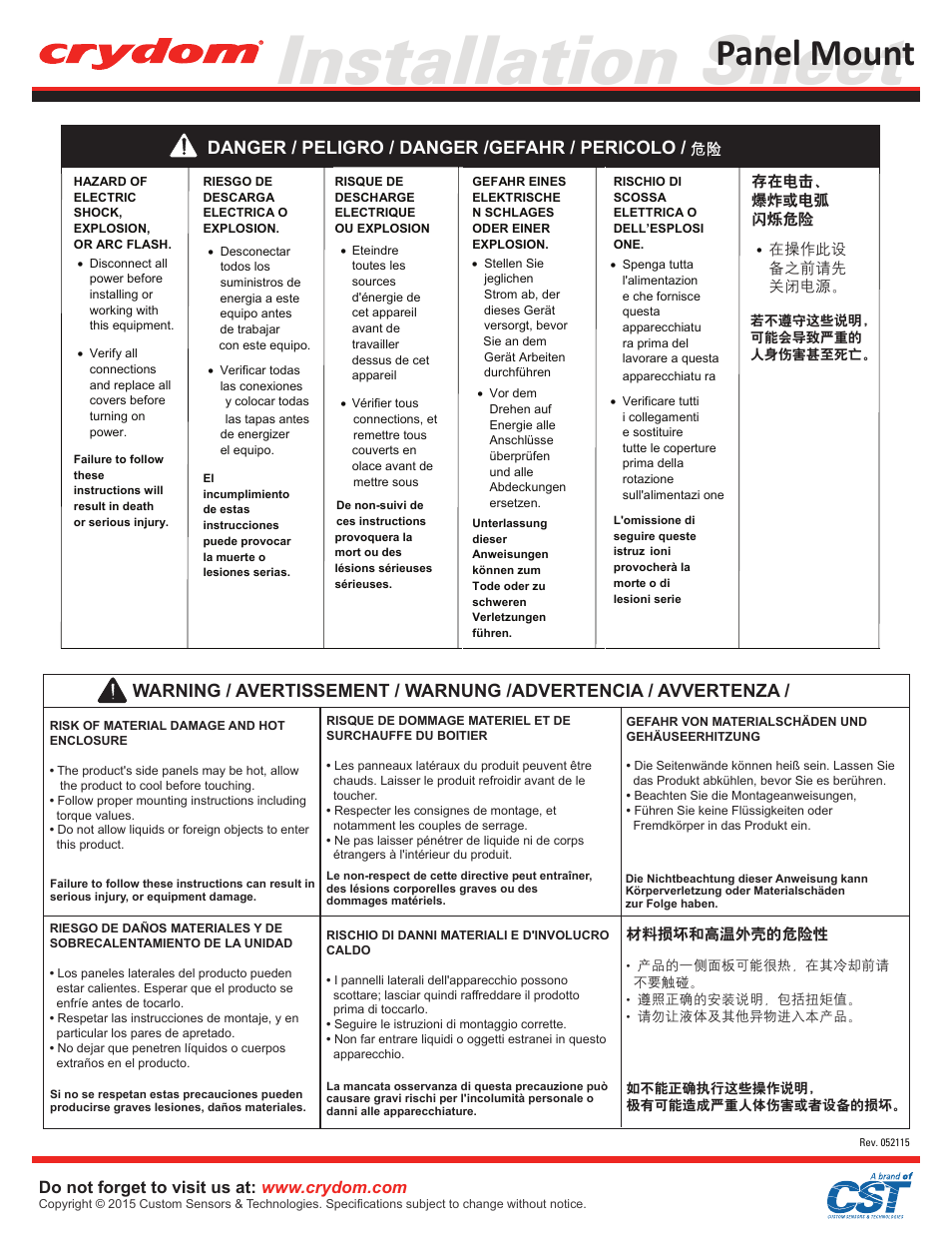 Installation sheet, Panel mount | Crydom HAC Series User Manual | Page 2 / 2