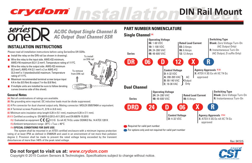 Crydom One DR Series ATEX User Manual | 2 pages