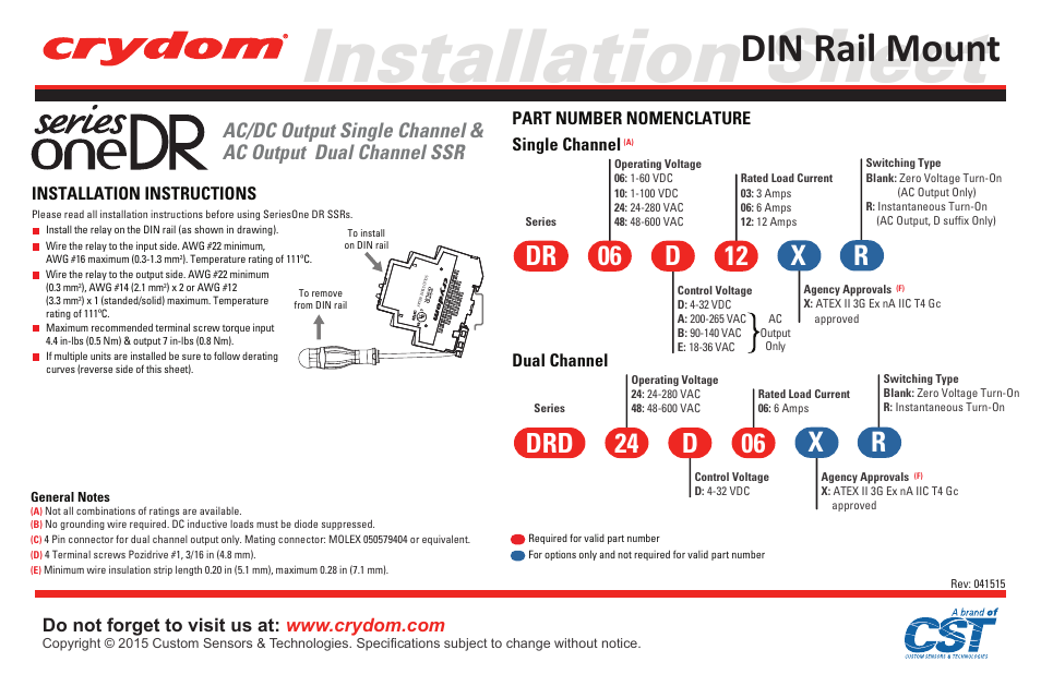 Crydom One DR Series User Manual | 2 pages
