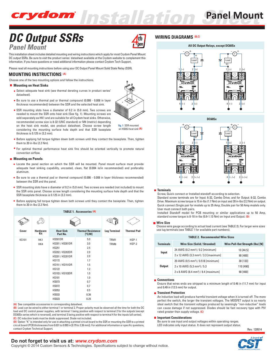 Crydom DC Output SSRs User Manual | 2 pages