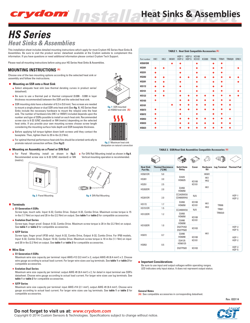 Crydom HS Series User Manual | 2 pages