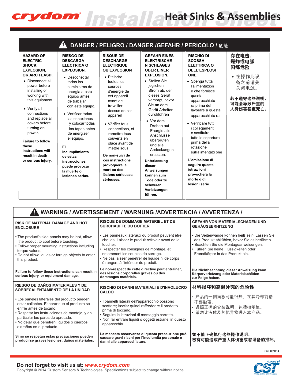 Installation sheet, Heat sinks & assemblies | Crydom HS Series User Manual | Page 2 / 2