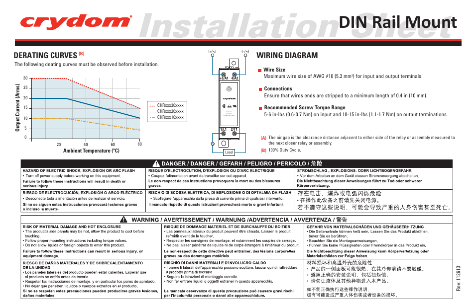 Installation sheet, Din rail mount, Derating curves | Wiring diagram | Crydom CKR Series User Manual | Page 2 / 2
