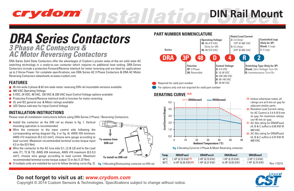 Crydom DRA Series Contactors User Manual | 2 pages