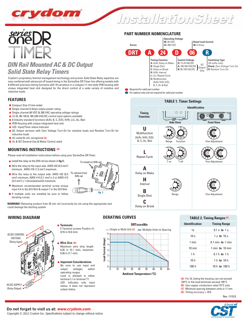 Crydom One DR Series Timer User Manual | 2 pages