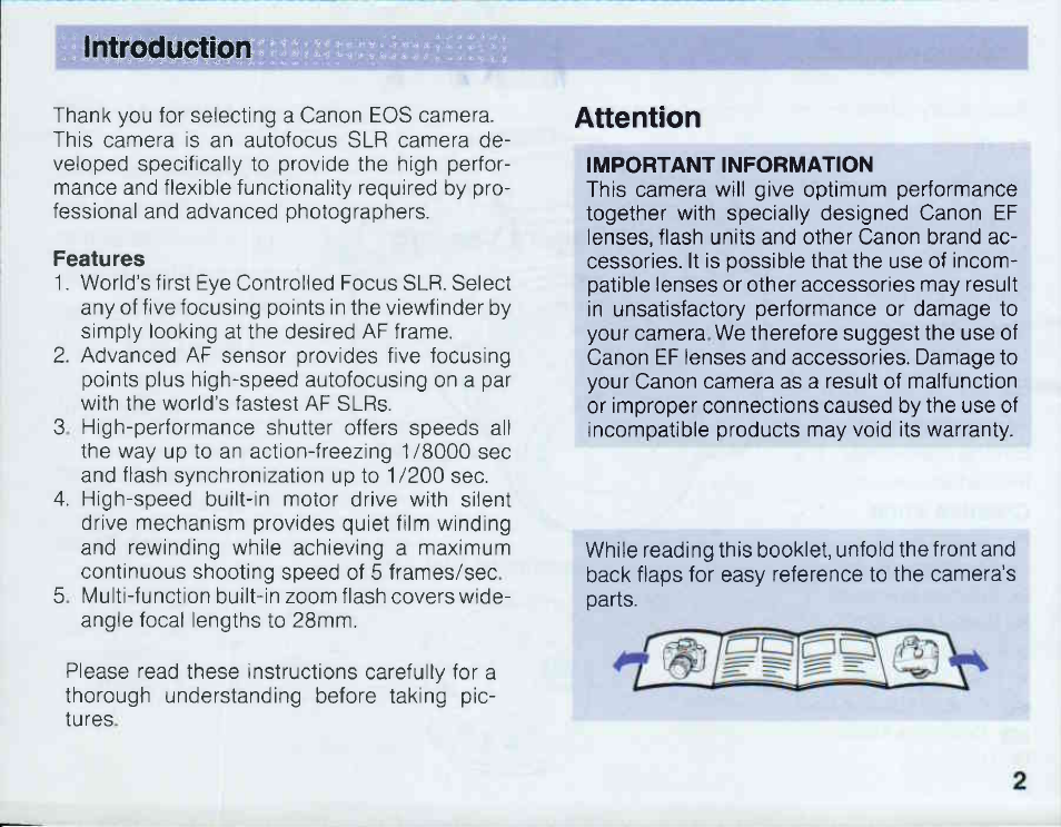 Infroduction, Features | Canon EOS 5 User Manual | Page 2 / 137