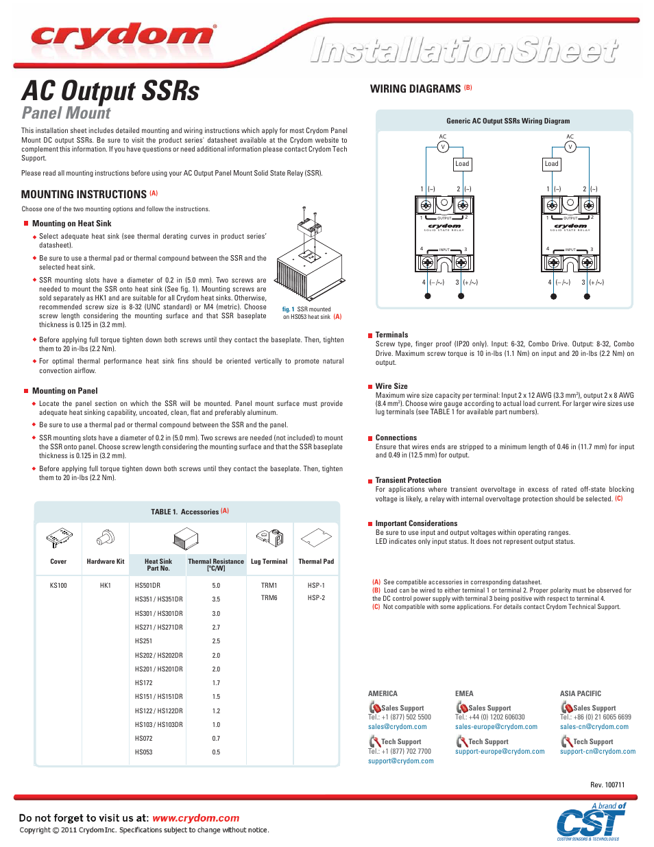 Crydom AC Output SSRs User Manual | 2 pages