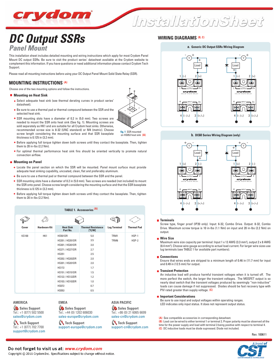 Crydom DC Output SSRs User Manual | 2 pages
