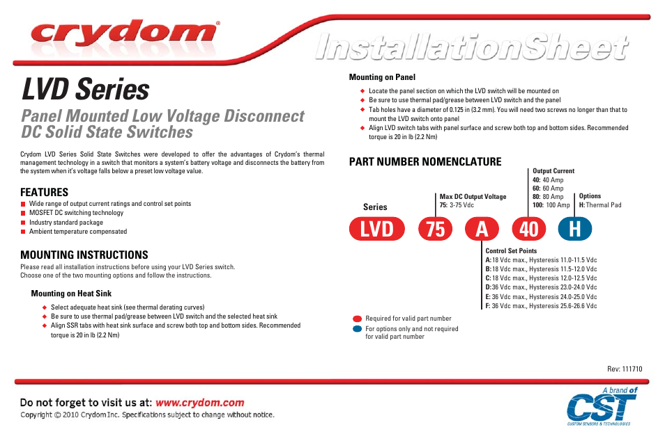 Crydom LVD Series User Manual | 2 pages