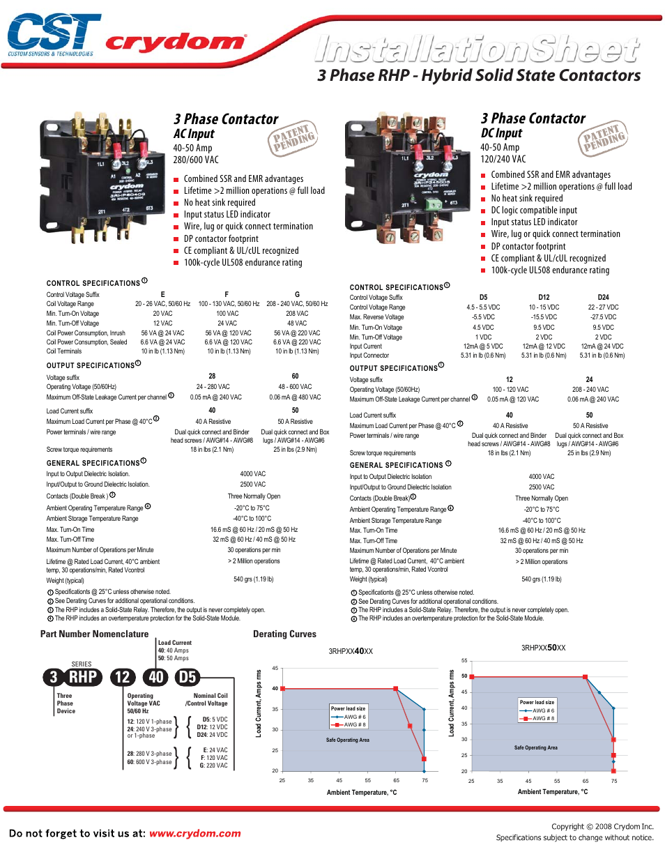 Crydom RHP Series User Manual | 2 pages