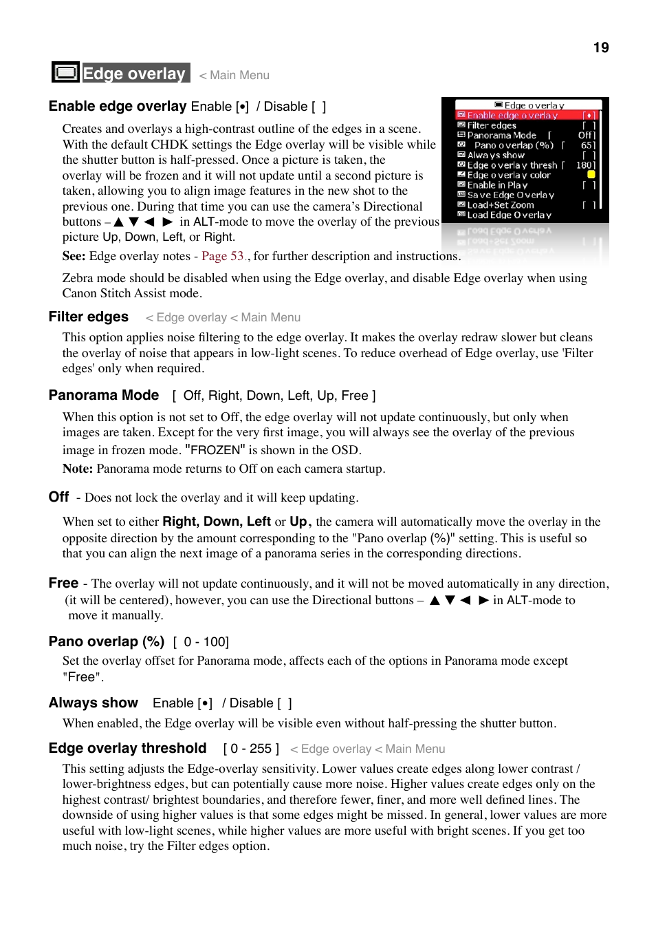 Edge overlay | Canon CHDK User Manual | Page 21 / 76