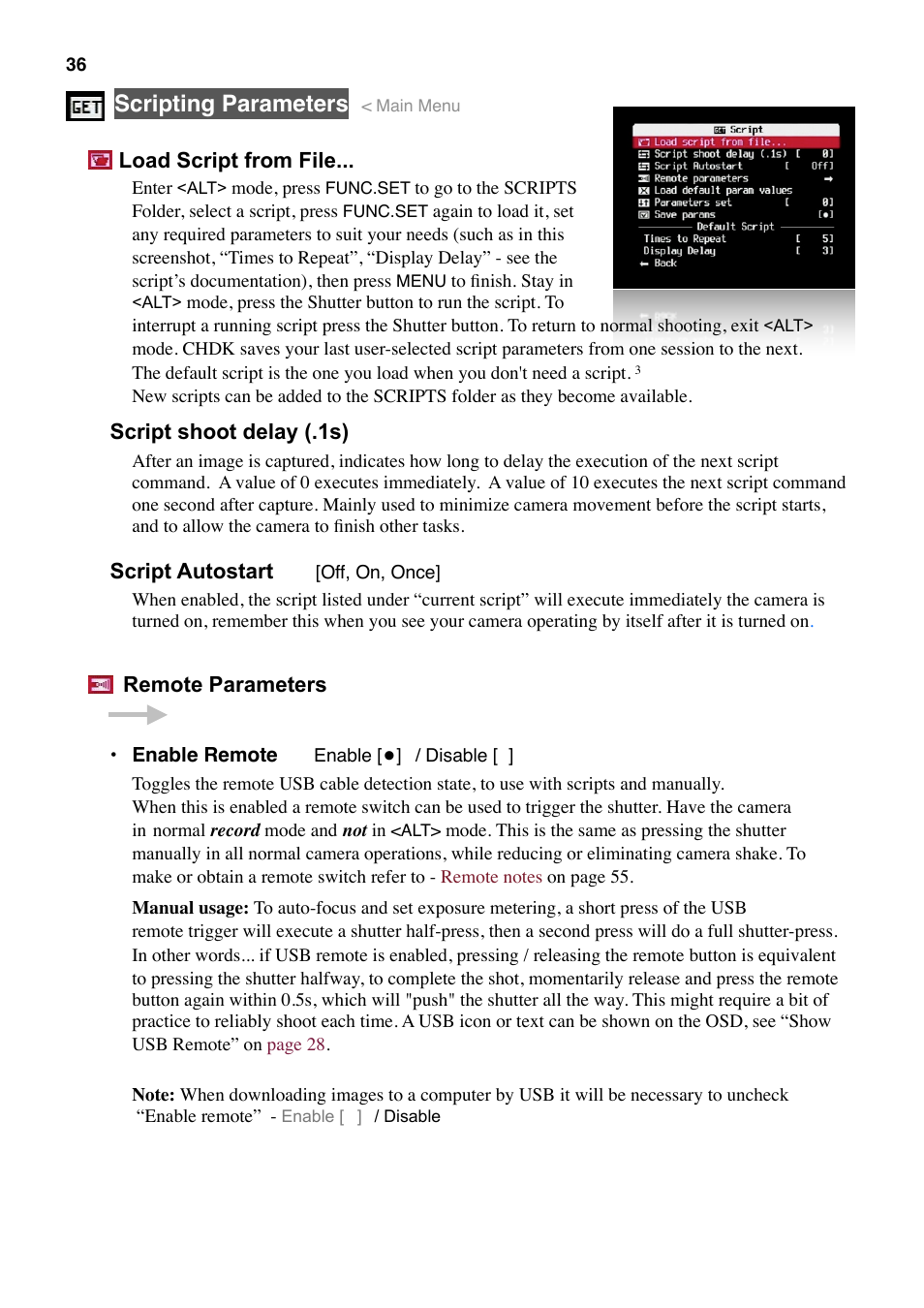 Scripting parameters | Canon CHDK User Manual | Page 38 / 76