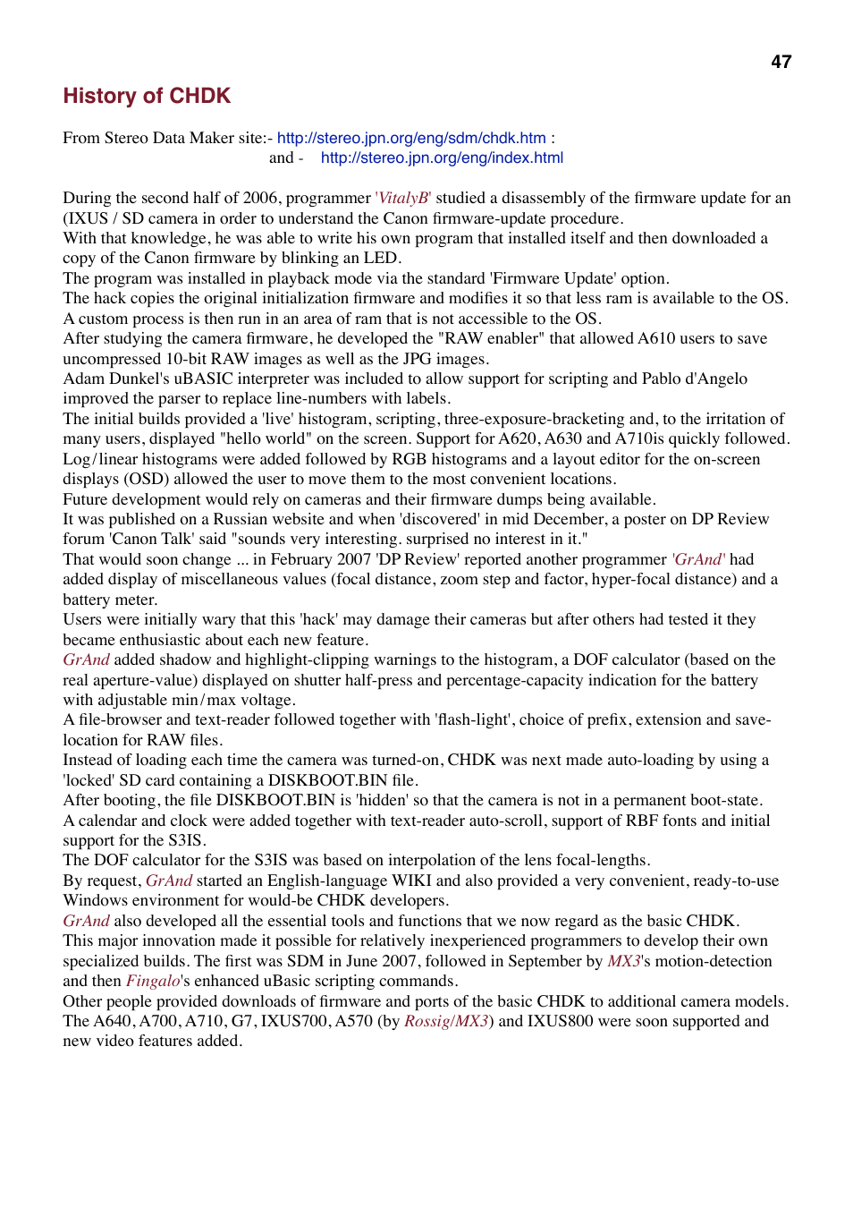 History of chdk | Canon CHDK User Manual | Page 49 / 76