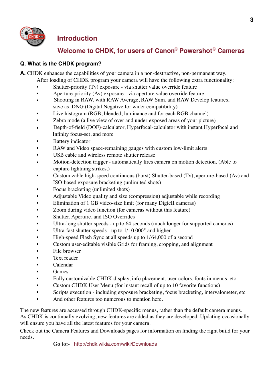 Chdk introduction, Introduction | Canon CHDK User Manual | Page 5 / 76