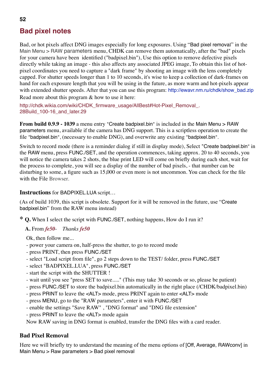 Bad pixel notes | Canon CHDK User Manual | Page 54 / 76