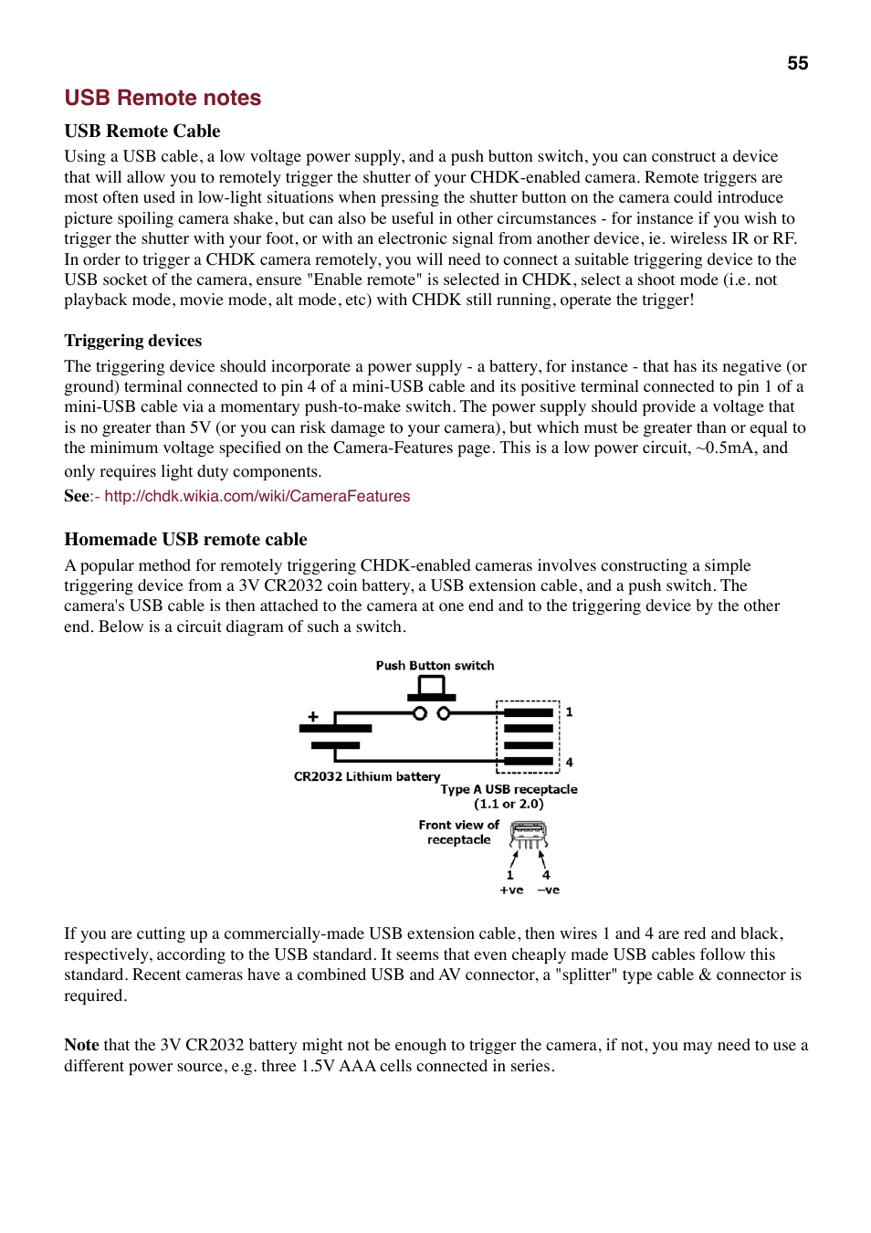 Usb remote notes, Make or obtain a remote switch refer to, Remote notes | Canon CHDK User Manual | Page 57 / 76