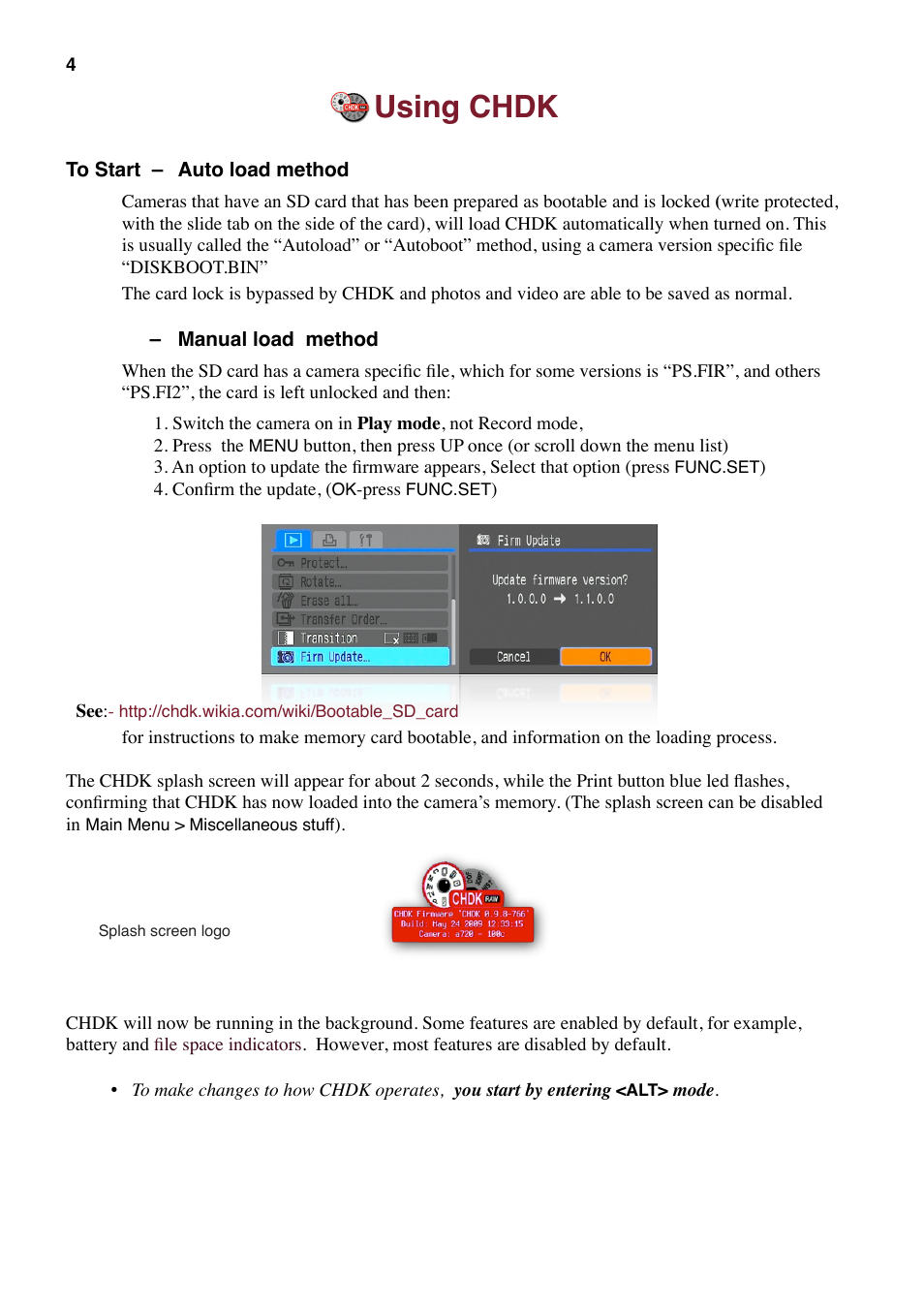 Using chdk | Canon CHDK User Manual | Page 6 / 76