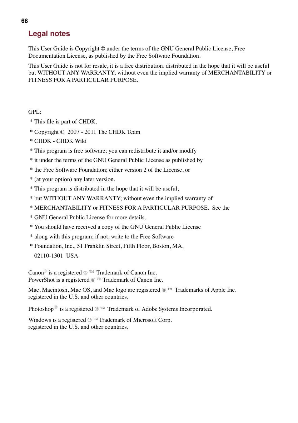 Legal notes | Canon CHDK User Manual | Page 70 / 76