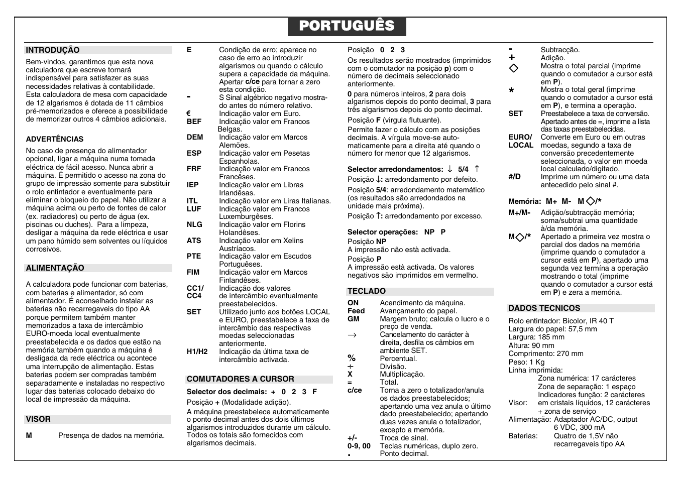Português | Curta Olivetti Gioconda with printer User Manual | Page 11 / 12