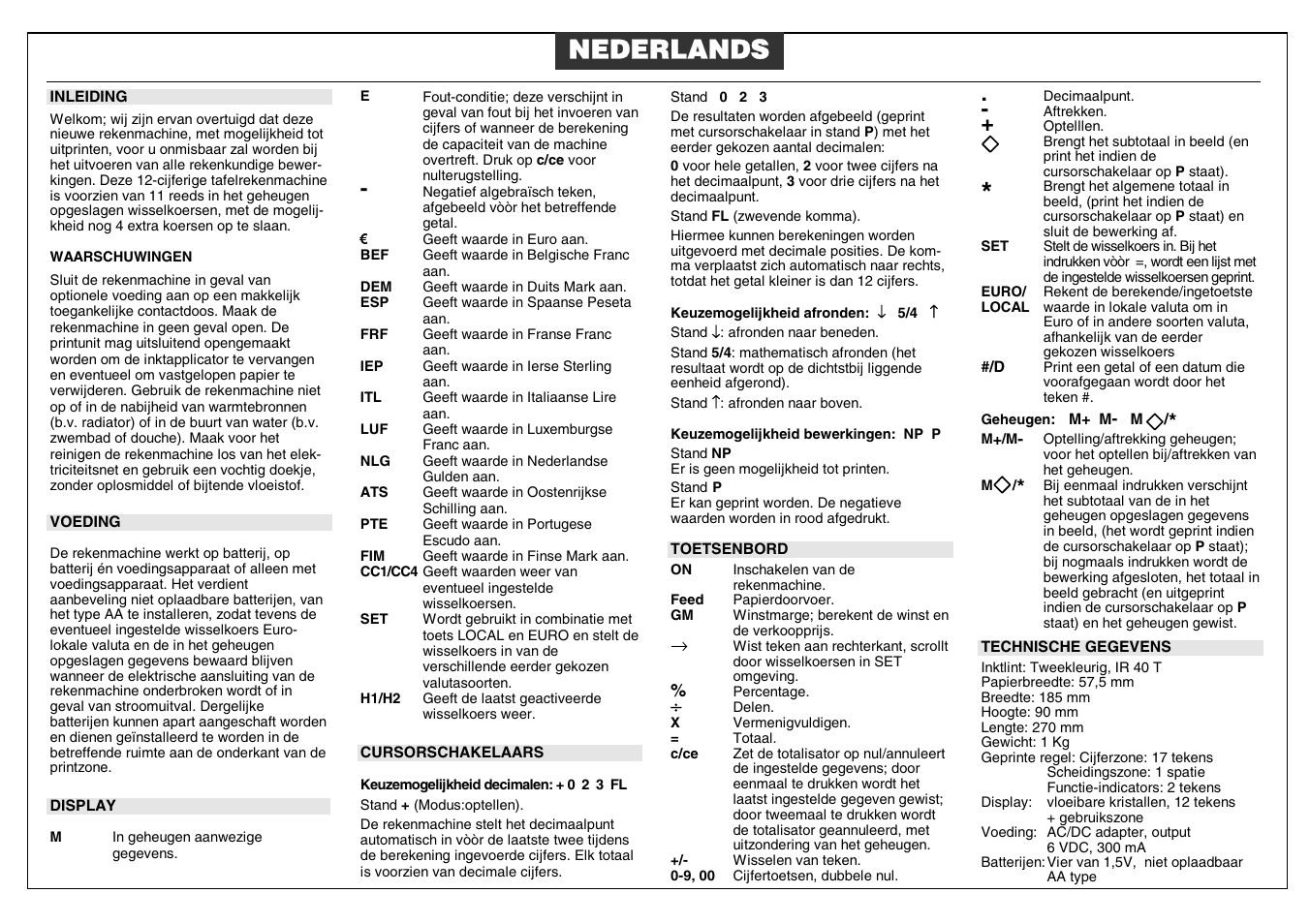 Nederlands | Curta Olivetti Gioconda with printer User Manual | Page 12 / 12