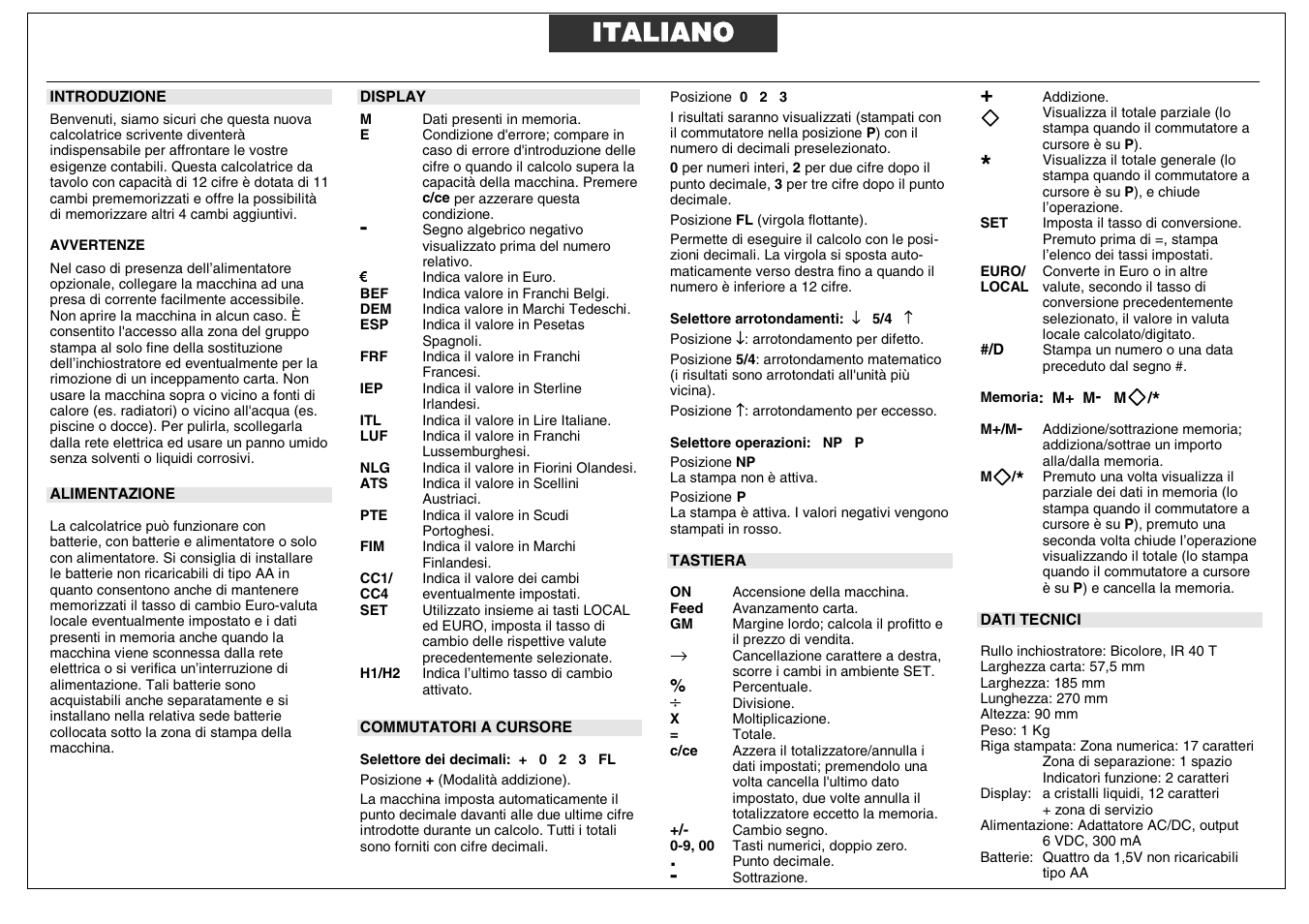 Italiano | Curta Olivetti Gioconda with printer User Manual | Page 6 / 12