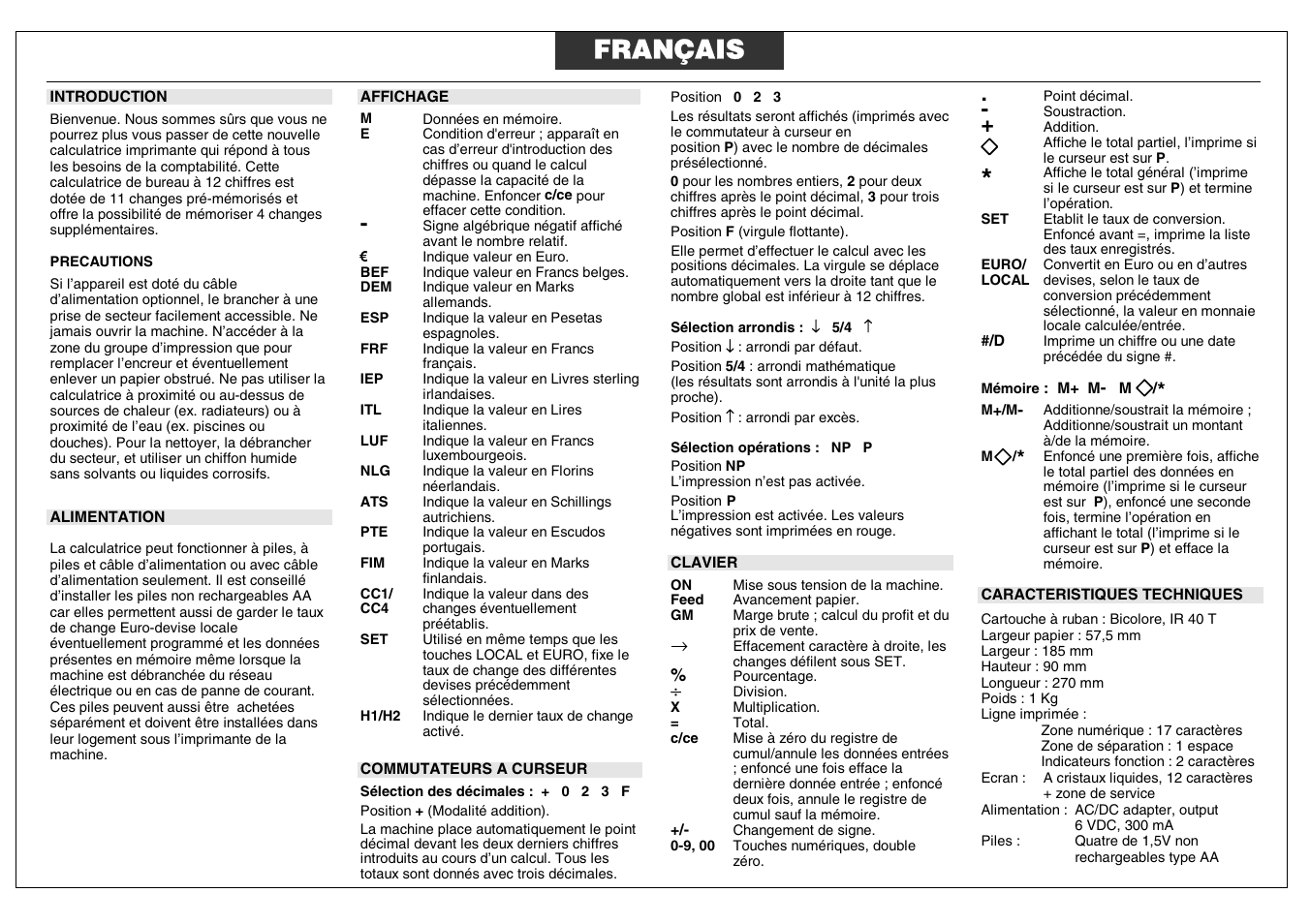 Français | Curta Olivetti Gioconda with printer User Manual | Page 8 / 12