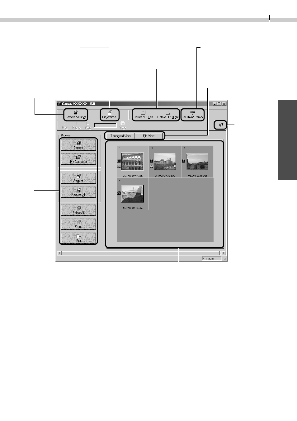 Guide to the twain driver window, Windows | Canon D I G I T A L C A M E R A CDI-E019-010 User Manual | Page 49 / 108
