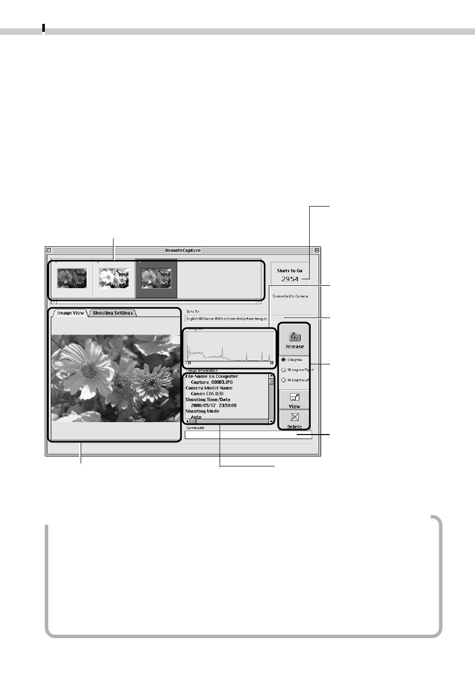 Shooting with remotecapture, Remotecapture window | Canon D I G I T A L C A M E R A CDI-E019-010 User Manual | Page 88 / 108