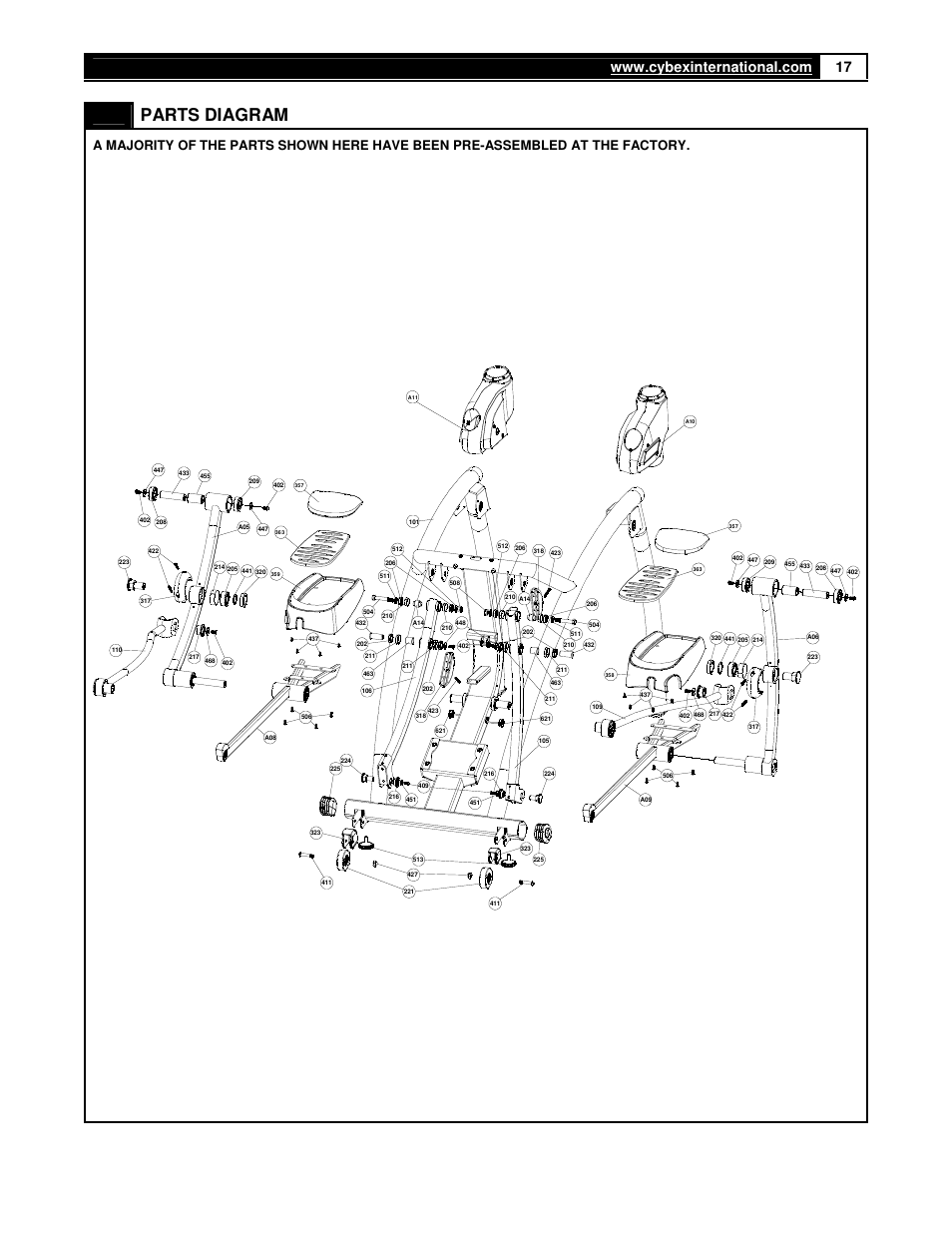 Parts diagram | Cybex 360A Arc Trainer User Manual | Page 17 / 48