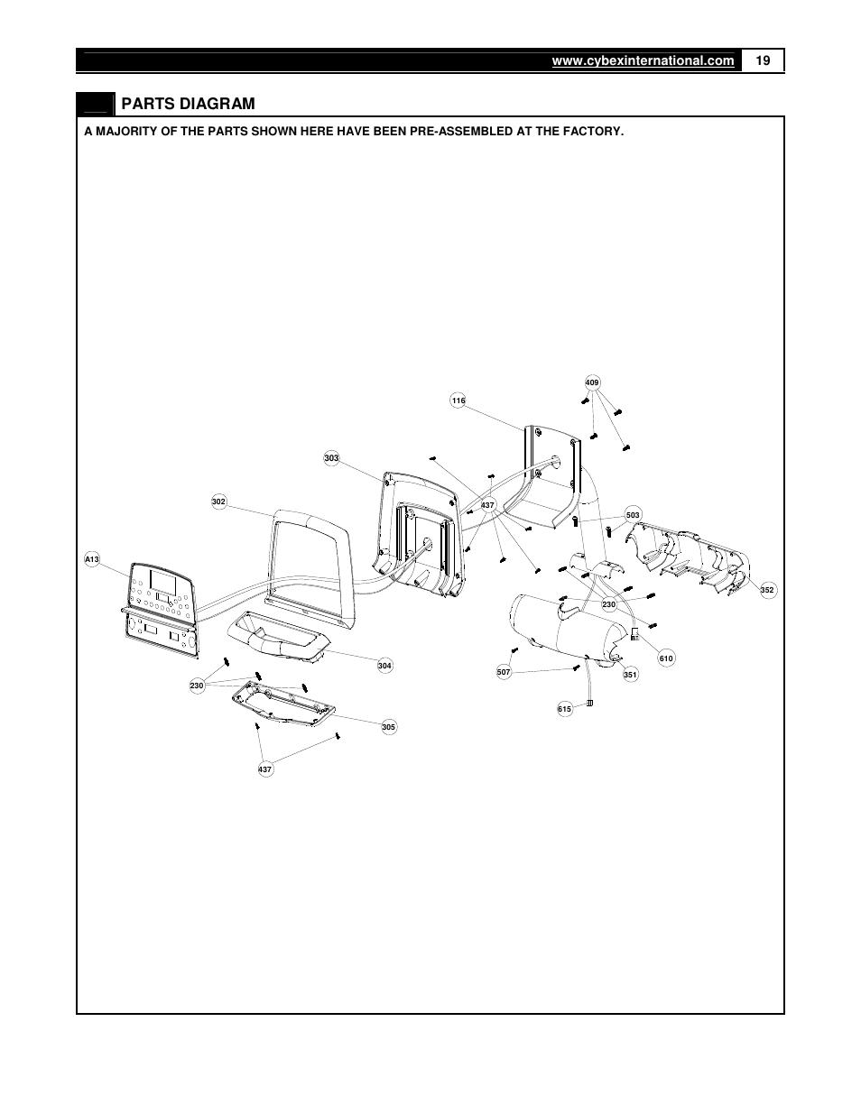 Parts diagram | Cybex 360A Arc Trainer User Manual | Page 19 / 48
