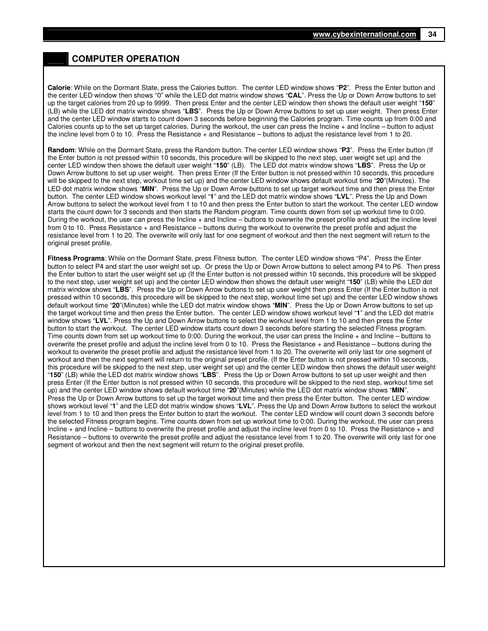 Computer operation | Cybex 360A Arc Trainer User Manual | Page 34 / 48