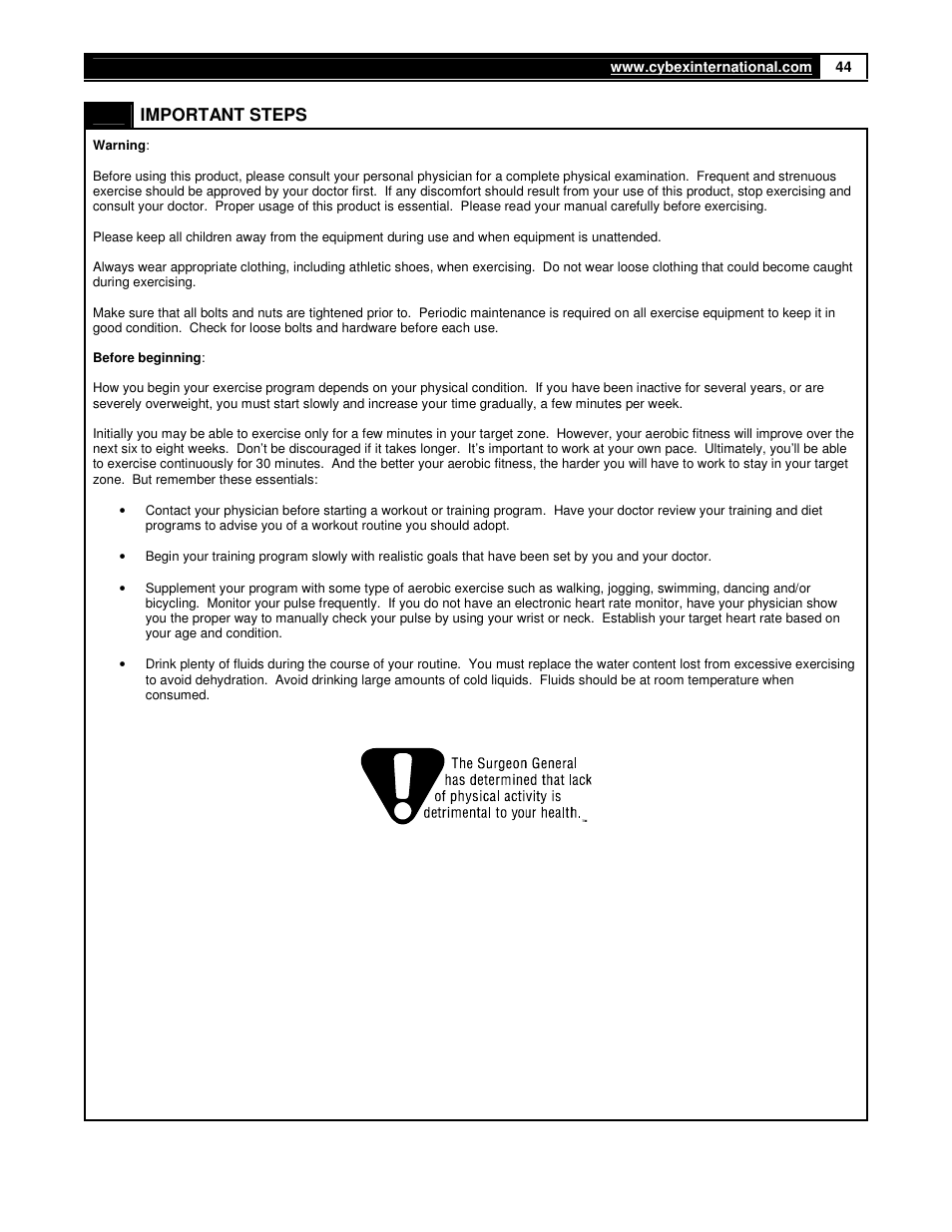 Cybex 360A Arc Trainer User Manual | Page 44 / 48
