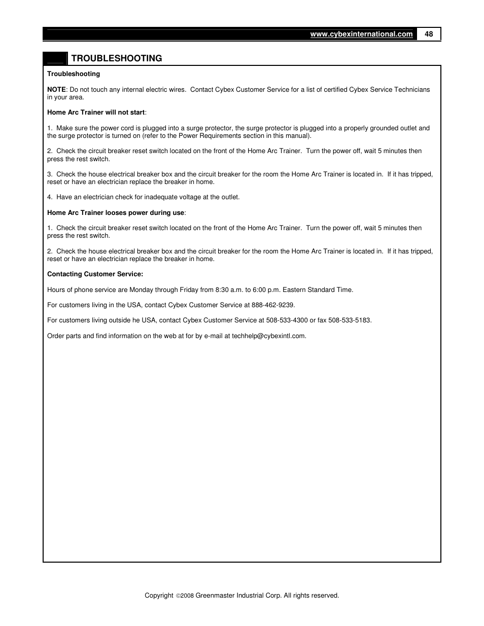 Cybex 360A Arc Trainer User Manual | Page 48 / 48