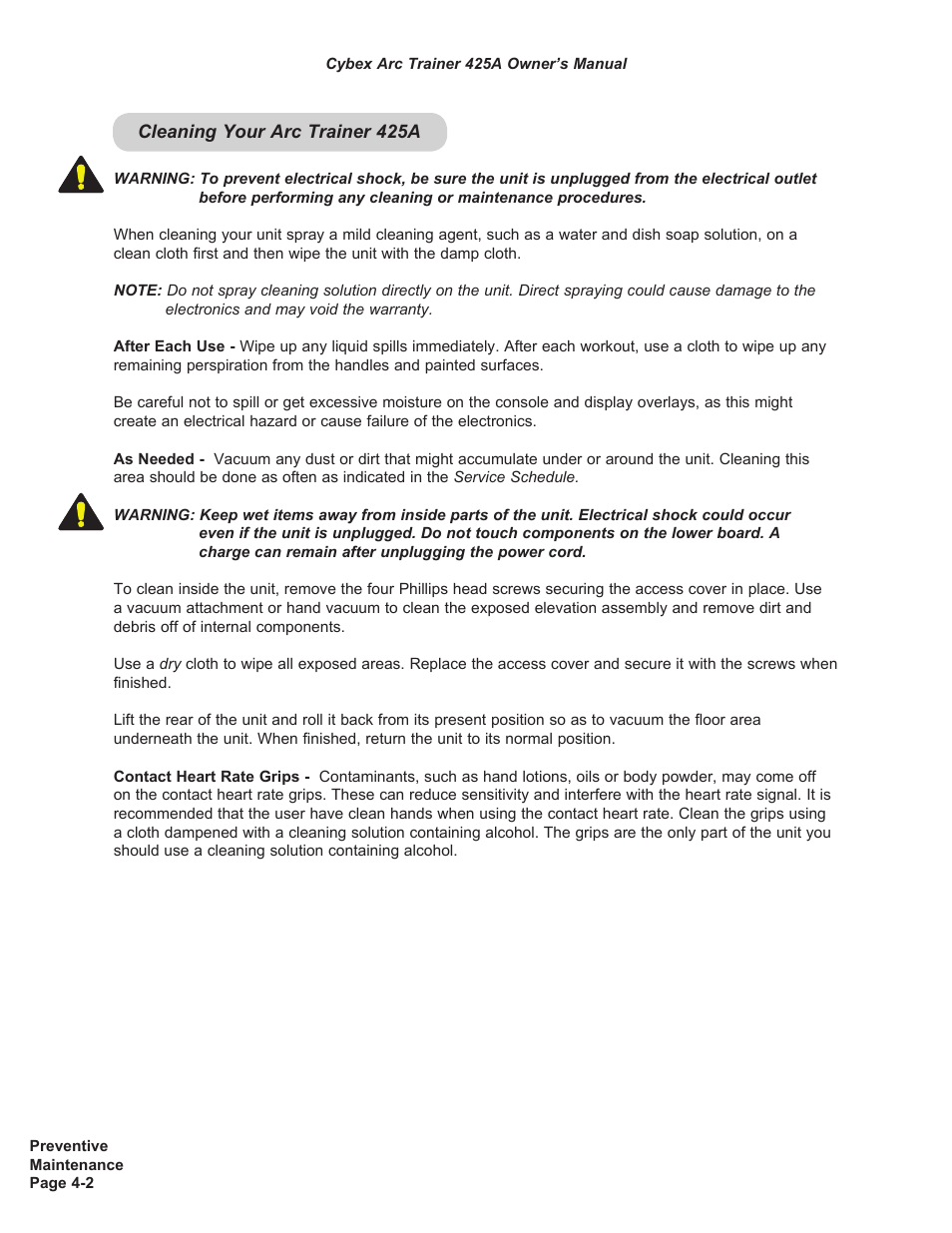 Cybex 425A Arc Trainer User Manual | Page 44 / 64